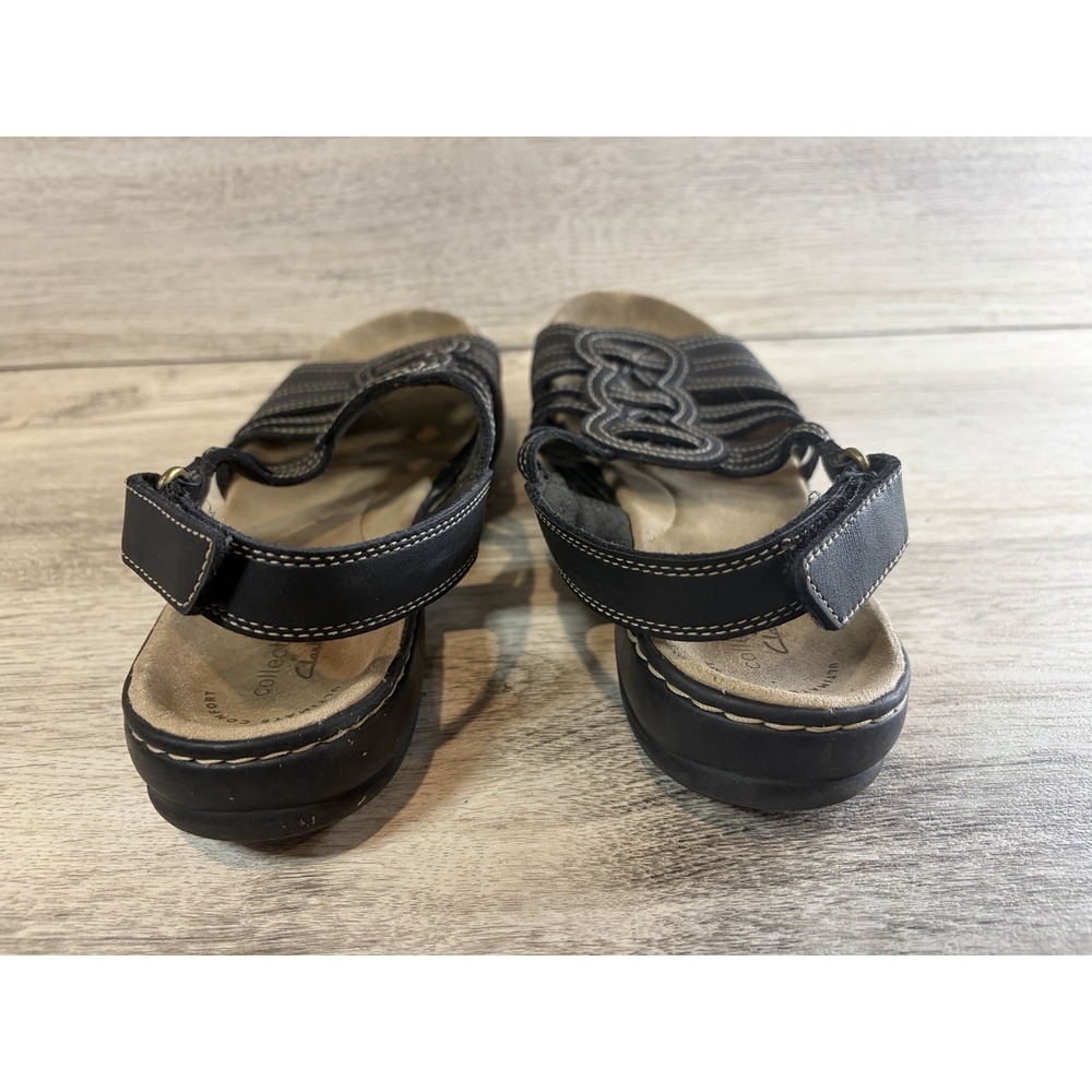 Clarks Collection Women's Leisa Janna Black Leather Open Toe Sandals Size 7.5 - Picture 4 of 8